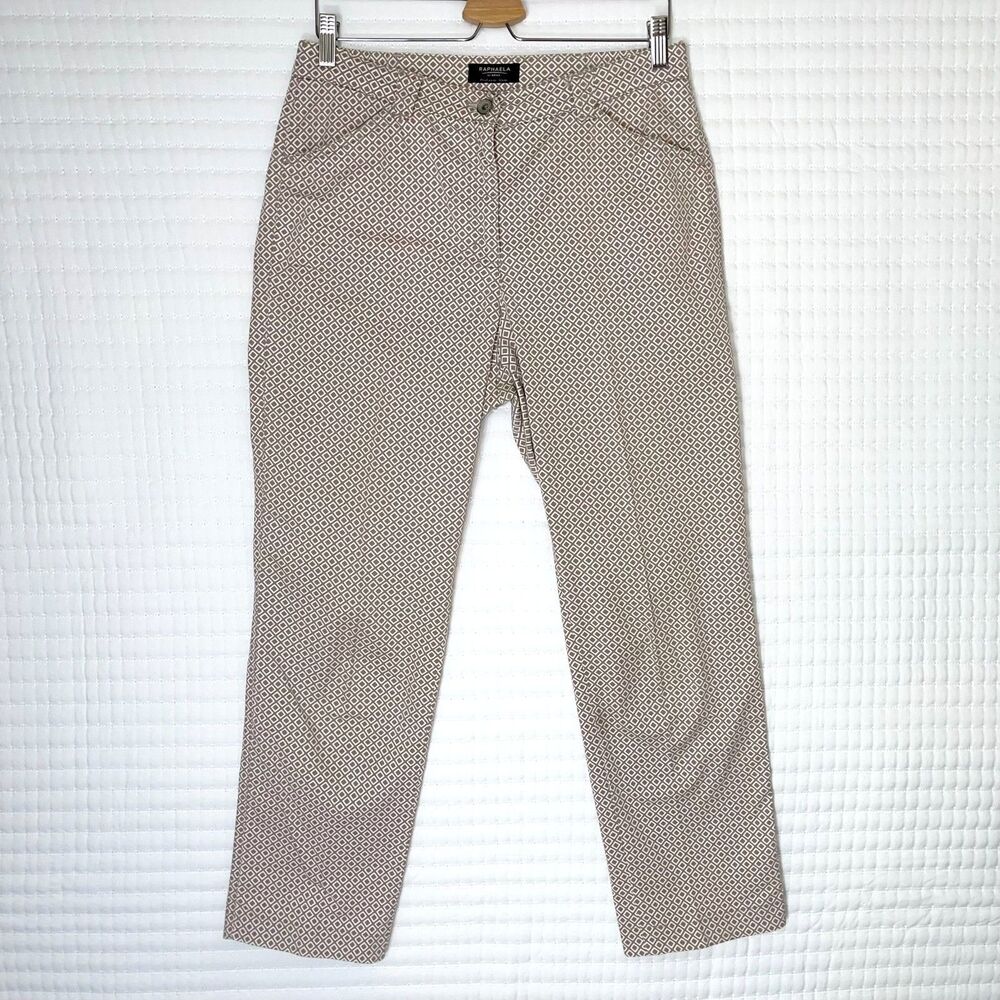 Brax Raphaela Tan Beige Diamond Printed Chino Pants 31 Tapered Leg Casual